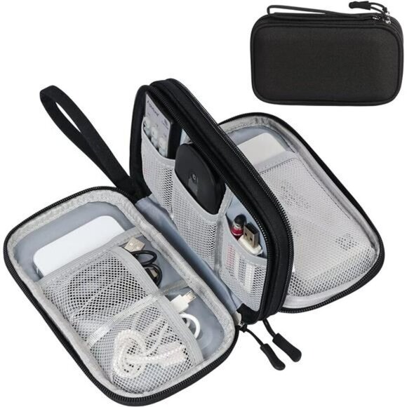 Travel Cable Organizer Pouch Electronic Accessories Carry Case Portable Black - Picture 1 of 7